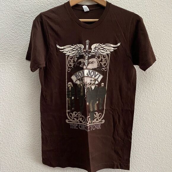Bon Jovi The Circle Tour 2010 Dates On Back Brown T-Shirt Men's Small - Picture 1 of 3